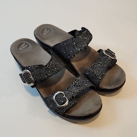 Dansko Sophie Adjustable Leather Slide Sandals Black Women's Size 41 US 8.5 NICE - Picture 1 of 15